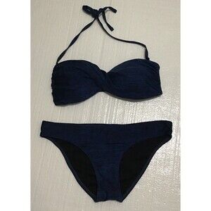 CACELIN Navy Blue &Black 2 Piece Bikini Removable Straps M